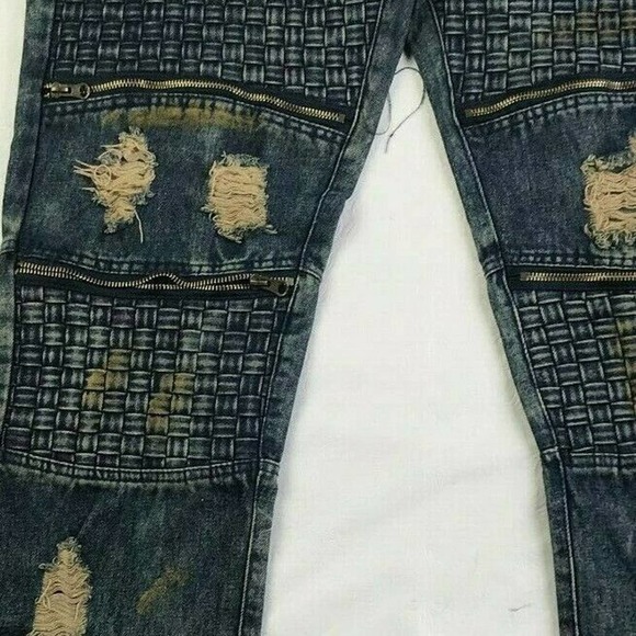 NWT - DNM Basket Weave Men's Slim Fit Distressed Mid Rise Blue Jeans - Size 36 - Picture 8 of 12